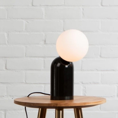 Modern Novelty Single Table Light Black Crestfallen Design Night Stand Lamp with Ball Milk Glass Shade