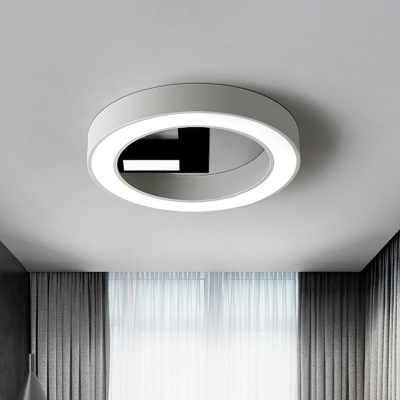 Modernist Ring LED Flush Mount Lamp Acrylic Study Room Ceiling Mount Light Fixture with Right Angle Design in Black and White