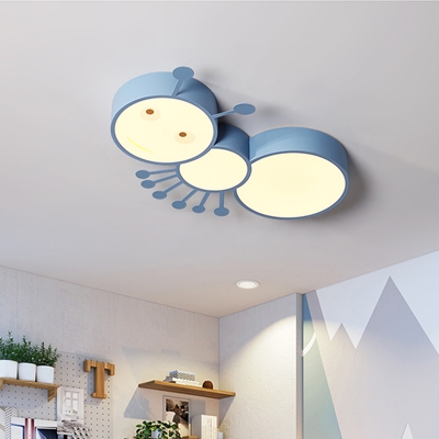 Nordic Ant Shaped Flushmount Lamp Acrylic LED Bedroom Flush Mounted Light Fixture in White/Pink/Blue