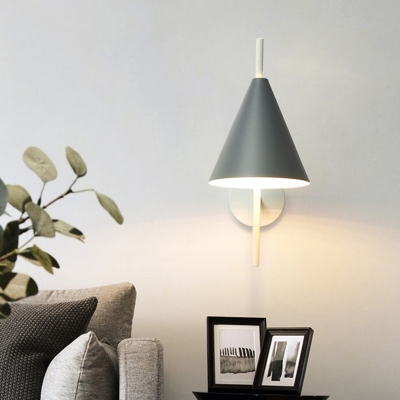 Nordic Deep Cone Iron Wall Lamp 1 Bulb Wall Sconce Light in Grey/Pink/Green with Piercing Rod Arm