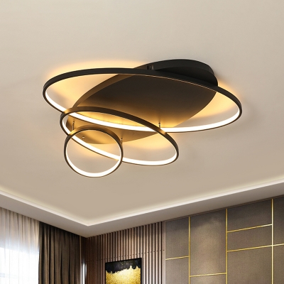 Oval Ring Metal Ceiling Mounted Light Modern Black/White/Gold Finish LED Flush Lamp Fixture in Warm/White Light