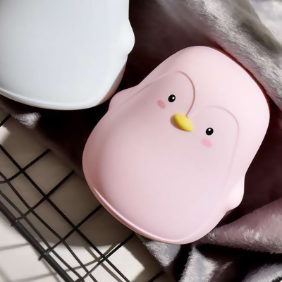 Penguin Shape Bedroom Night Light Plastic LED Cartoon-Style Nightstand Lamp in White/Grey/Pink