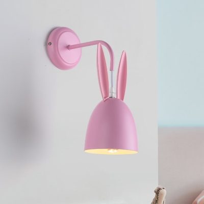 Pink Finish Rabbit Shade Sconce Lighting Macaron 1 Light Metal Wall Mount Lamp Fixture