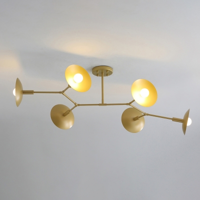 Plate Semi Flush Mount Chandelier Modern Metal 6 Heads Gold Finish Flush Ceiling Light with Branch Design