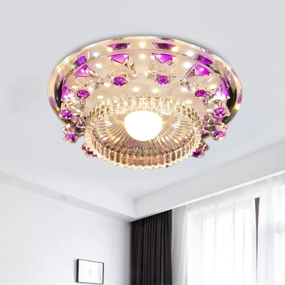 Purple Crystal Round Flush Light Contemporary LED Foyer Flush Mount Ceiling Lighting Fixture