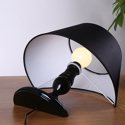 Reclined Fabric Night Light Designer 1 Head Bedroom Table Lamp with Tapered Shade in White/Black