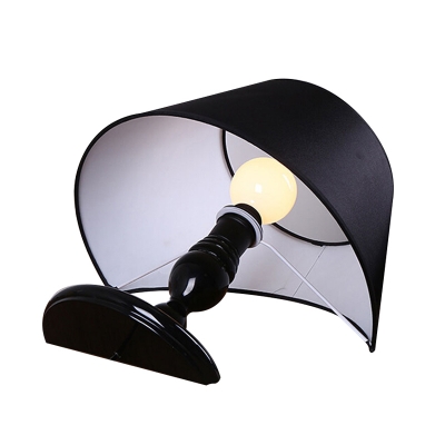 Reclined Fabric Night Light Designer 1 Head Bedroom Table Lamp with Tapered Shade in White/Black