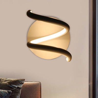 Spiral Wall Mount Lamp Simplicity Acrylic White LED Wall Sconce Light with Circular Backplate for Bedroom