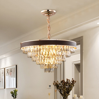 Tapered Crystal Suspension Light Simple 9 Lights Dining Room Chandelier Lamp in Gold