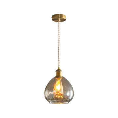 Teardrop Kitchen Hanging Pendant Amber Glass 1 Bulb Mid Century Style Ceiling Light