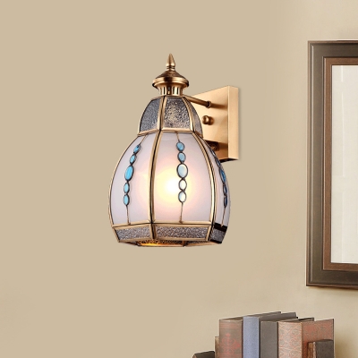 Traditional Domed Wall Light 1 Head Opal Matte Glass Sconce Lighting Fixture in Brass