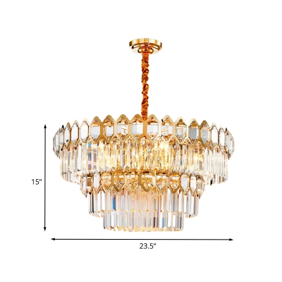 Vintage Tiered Pendant Chandelier 8 Lights Crystal Rectangle Ceiling Light in Gold