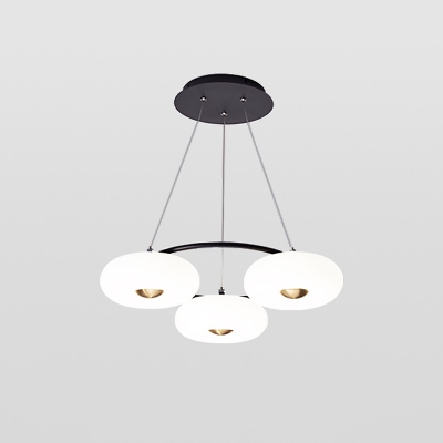 White and Black Doughnut Chandelier Modernist 3 Heads Acrylic LED Pendulum Light