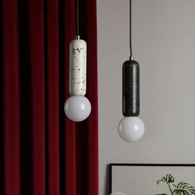 White/Black Capsule Pendant Lighting Minimalism 1 Light Marble Mini Hanging Ceiling Lamp with Modo Opal Glass Shade