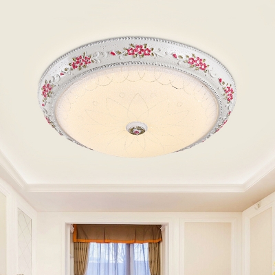 White Glass Bowl Shade Ceiling Flush Romantic Pastoral 12