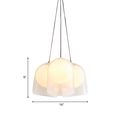 White Glass Cloche Pendant Light Postmodern Style 3 Lights Brass Ceiling Chandelier with Interior Orb Shade