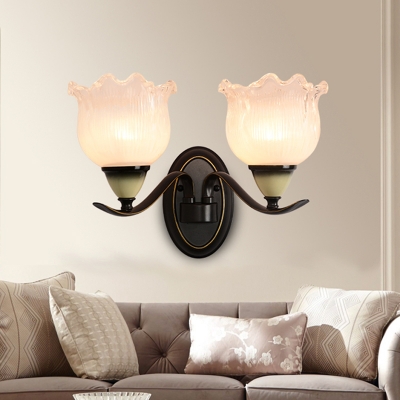 1/2 Heads Prismatic Glass Up Wall Light Farmhouse Black Flower Indoor Wall Mount Lamp