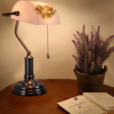 1 Head Rose Night Lamp Vintage Brass Finish Opal Glass Table Light with Pull Chain