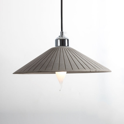1 Light Cone Down Lighting Industrial-Style Grey Cement Pendant Ceiling Lamp with Ribbed Design