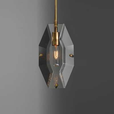 1 Light Hanging Light Kit Minimalism Double Panel Beveled Crystal Suspension Lamp in Brass