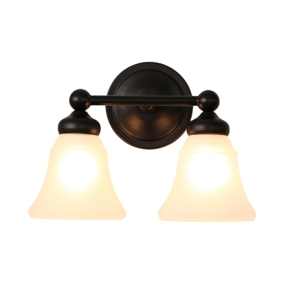 2-Head Wall Sconce Traditional Flared Opal Glass Wall Mount Light Fixture in Black