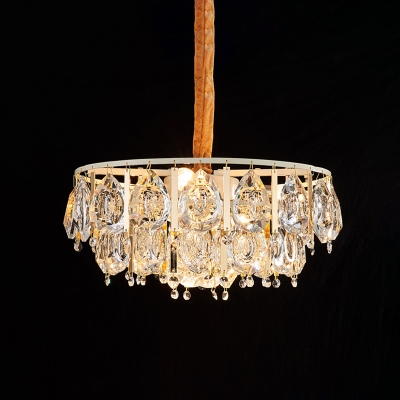 3/4 Bulbs Pendant Chandelier Modernist Teardrop Beveled Crystal Hanging Light Kit in Gold