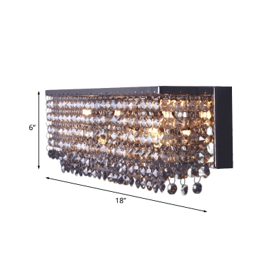 3/4 Bulbs Sconce Light Fixture Modernist Rectangle Faceted Crystal Wall Mounted Lamp in Chrome