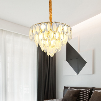 9 Heads Crystal Chandelier Light Fixture Modernist Gold 4-Layer Living Room Pendant Lamp