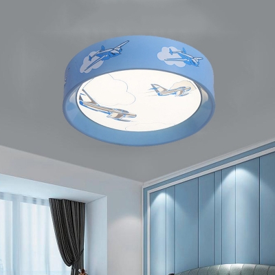 Acrylic Round Ceiling Flush Mount Cartoon LED Blue Flushmount Lighting with Aircraft Pattern