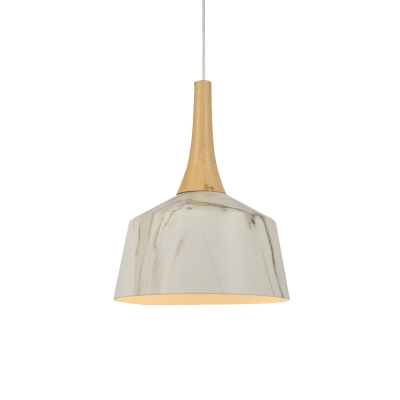 Aluminum Barn Shade Suspension Lamp Loft Style 1 Light Living Room Ceiling Pendant in White/Beige/Coffee with Wood Grip