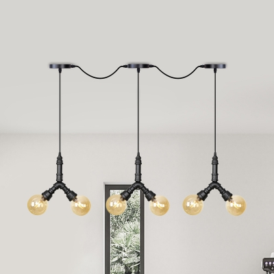 Amber Glass Black LED Multi Ceiling Light Globe 6/10/14 Heads Industrial Tandem Suspension Pendant