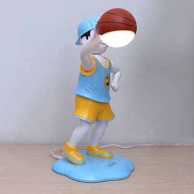 Basketball Players Night Table Light Cartoon Plastic LED Bedside Reading Book Lamp in Black/Yellow/Blue