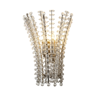 Bead Crystal Wall Sconce Lighting Post Modern 3 Bulbs Silver Finish Wall Mount Lamp