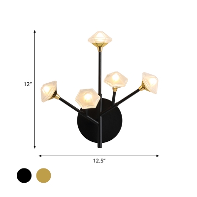 Black/Gold Flower Branch Sconce Lamp Modernist 5-Head Opal Matte Glass Wall Mounted Lighting Fixture