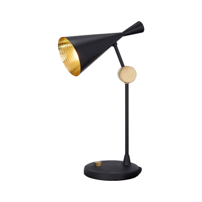 Black Wide Flare Reading Light Post-Modern 1 Bulb Metal Table Lamp with Rotatable Arm