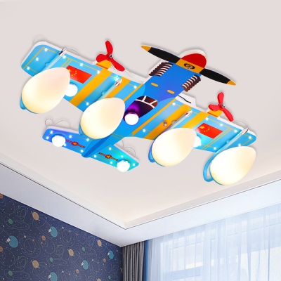 Blue Bullet Flush Lighting Cartoon 4-Bulb Acrylic LED Ceiling Mounted Lamp with Airplane Canopy