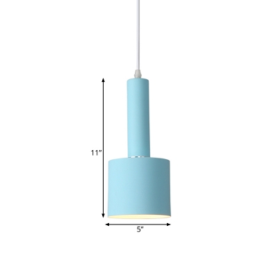 Blue Finish 2-Tier Tube Pendant Macaron 1 Head Iron Mini Hanging Ceiling Lamp for Dining Room