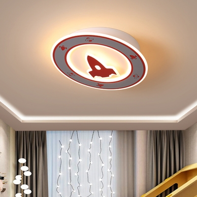 Blue/Red Aircraft and Ring Flush Lamp Cartoon LED Acrylic Flush Mount Ceiling Light for Kids Bedroom