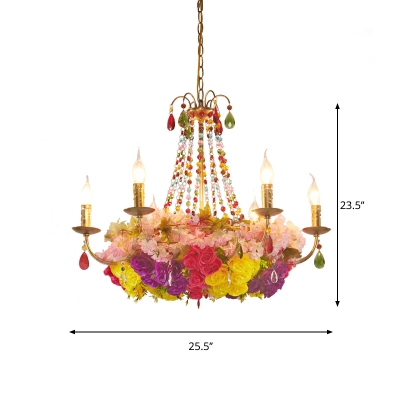 Candelabra Iron Chandelier Light Fixture Warehouse 6/12 Lights Bedroom Rose Pendant in Gold with Crystal Accent