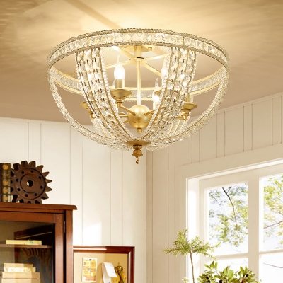 Candelabra Living Room Semi Flush Traditional Crystal 3/4 Bulbs Gold Flush Mount with Bowl Cage, 14