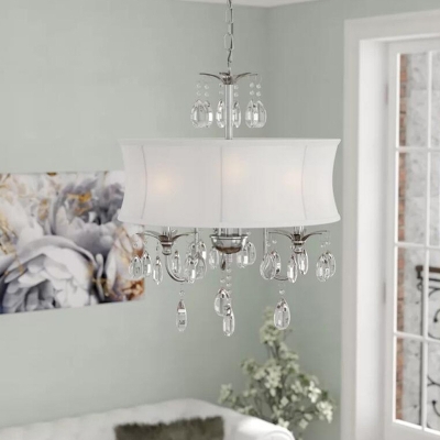 Candle Living Room Chandelier Light Modern 3 Heads White Hanging Lamp with Clear Crystal Drop