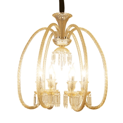 Cognac Frame Hanging Chandelier Traditionalist Prismatic Crystal 6/8 Bulbs Bedroom Ceiling Pendant Lamp
