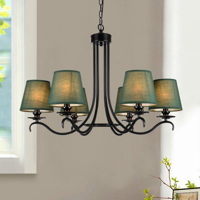 Country Style Barrel Suspension Light 6-Head Fabric Chandelier Lamp Fixture in Green