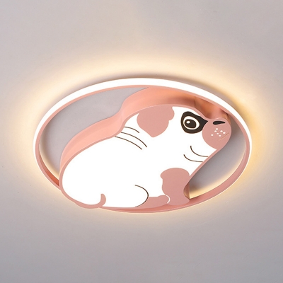 Creative LED Flush Light Pink/Blue Finish Dog Flushmount Ceiling Fixture with Acrylic Shade in Warm/White Light