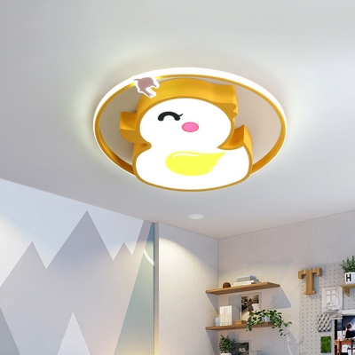 Cute Duck Acrylic Flush Lighting Cartoon LED Yellow Flush Mount Lamp Fixture for Kids Room