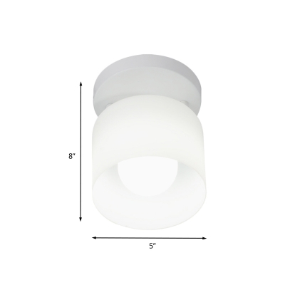 Cylinder Flushmount Lighting Simple White Glass 1 Bulb Bedroom Flush Mount Ceiling Lamp