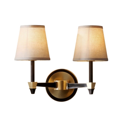 Fabric Barrel Sconce Lighting Vintage 1/2-Light Indoor Wall Mount Lamp Fixture in Black and Gold