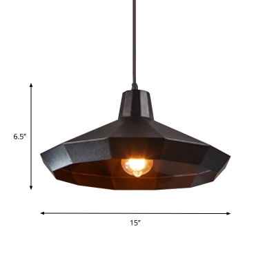 Geometric Iron Down Lighting Industrial 1 Bulb Restaurant Suspension Lamp in Black
