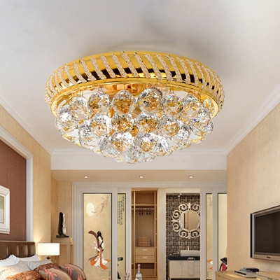 Gold 3/4 Heads Ceiling Light Modernism Crystal Ball Round Flush Mount Lamp for Bedroom