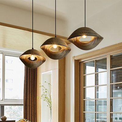 Hand-Worked Twisty Pendant Lamp Asian Creative 1 Light Restaurant Hanging Light in Brown